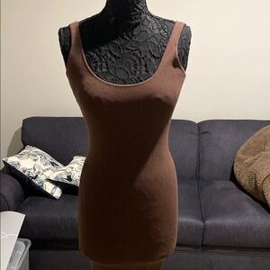 Brown Ribbed Tank Dress